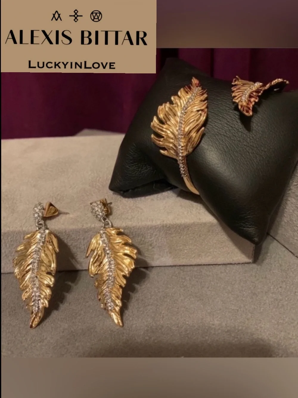 ALEXIS BITTAR • NEW Golden Swarovski Crystal Georgian Feather Bypass Bracelet